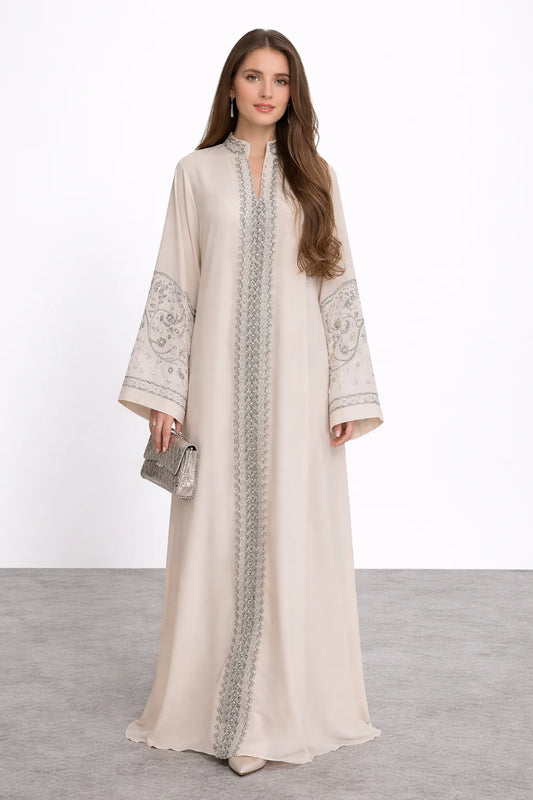 Beige Embroidered - Abaya